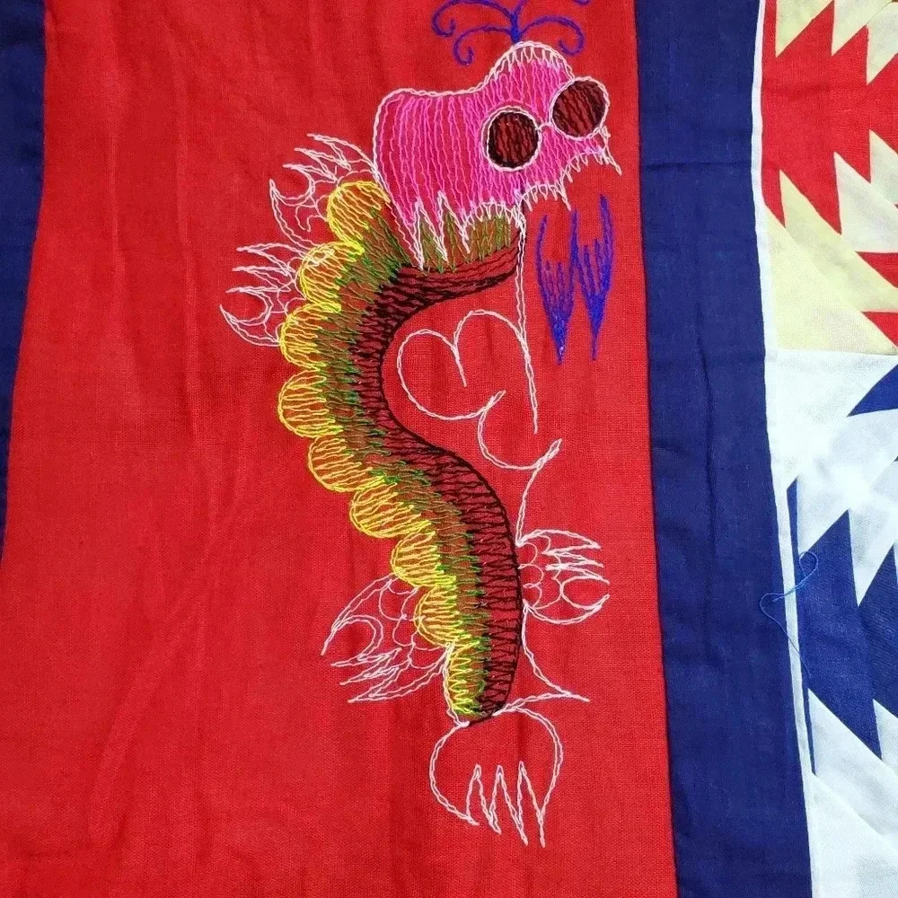 Handmade Red Asian like Symmetrical Tapestry